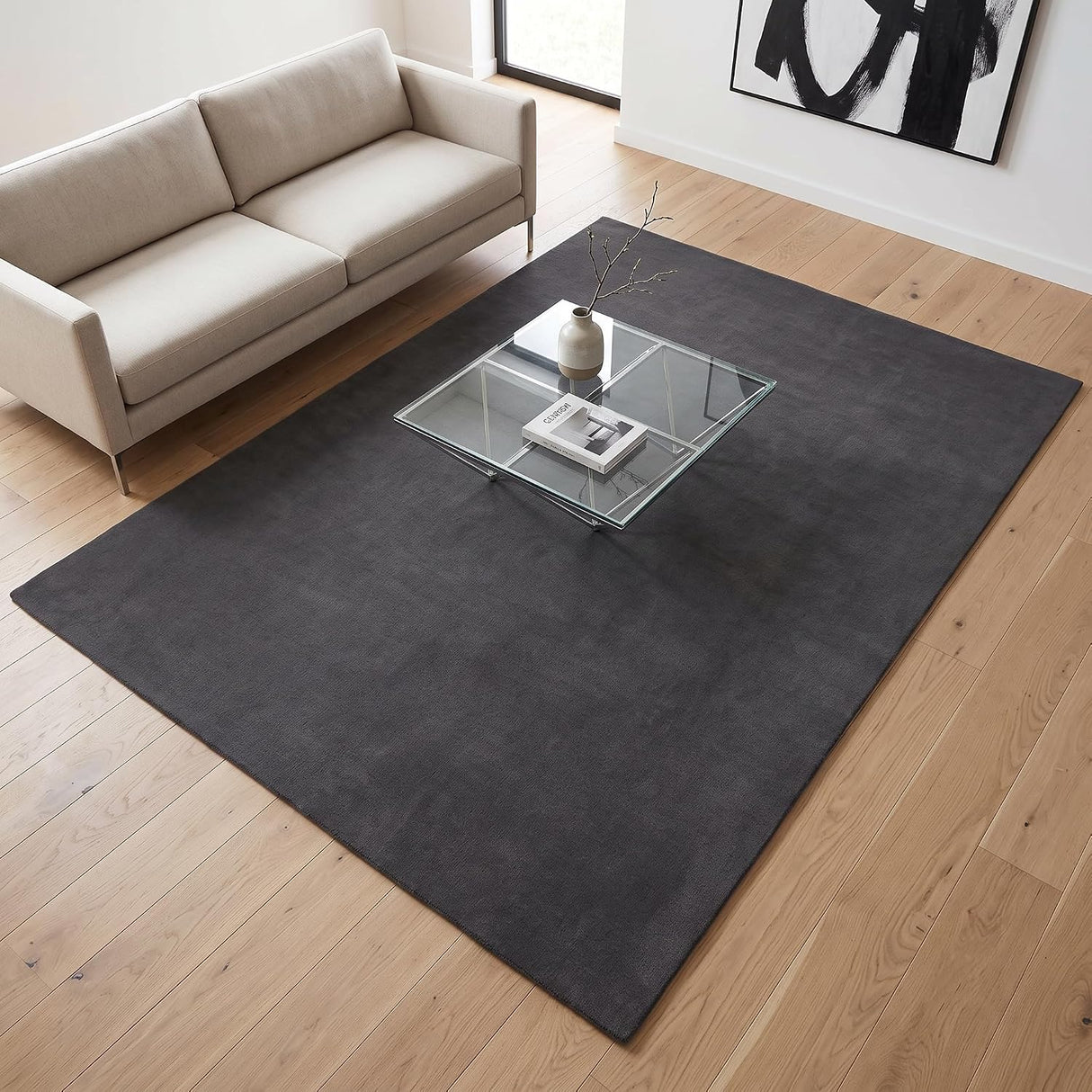 Solid Hand Tufted Wool Area Rug, Soft Plush Carpet