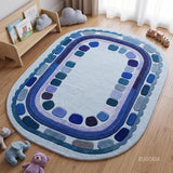 Hand Tufted Wool Rug, Rounded Rectangle Geometric Border Design,