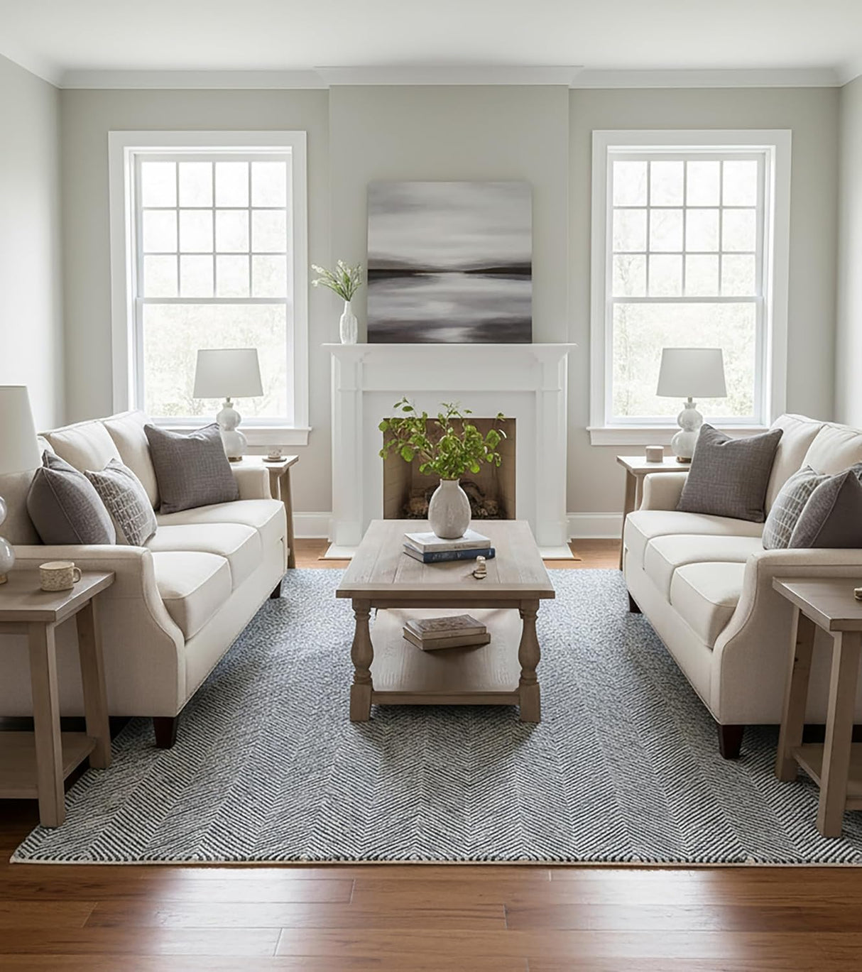 Modern Herringbone Chevron Collection Handmade Wool Rug