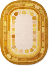 Hand Tufted Wool Rug, Rounded Rectangle Geometric Border Design,
