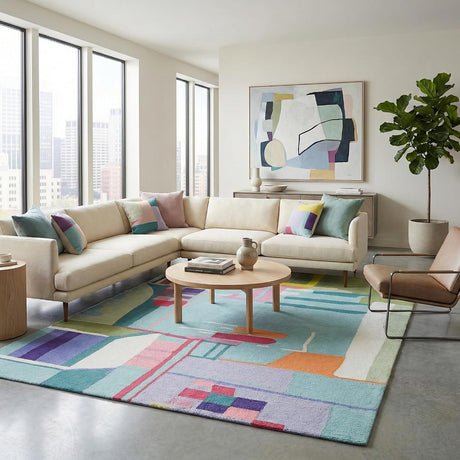 Modern Hand-Tufted Wool Rug with Fresh Watercolor Design