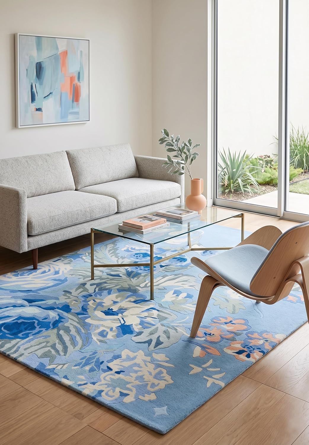 Modern Rose Floral Wool Rug | Colorful Garden Flower Design Carpet