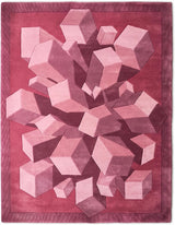 Hand-Tufted Wool Area Rug, 3D Cube Design