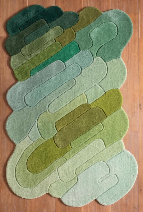 Hand Tufted Wool Rug, Abstract Organic Irregular Shape, Modern Gradient Design