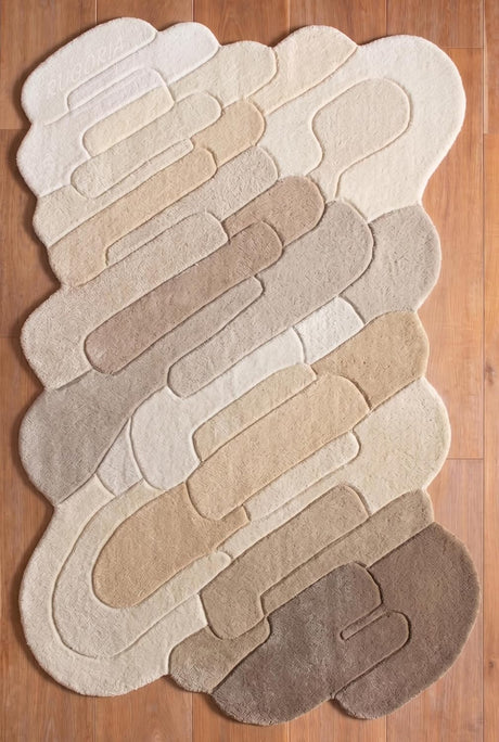 Hand Tufted Wool Rug, Abstract Organic Irregular Shape, Modern Gradient Design