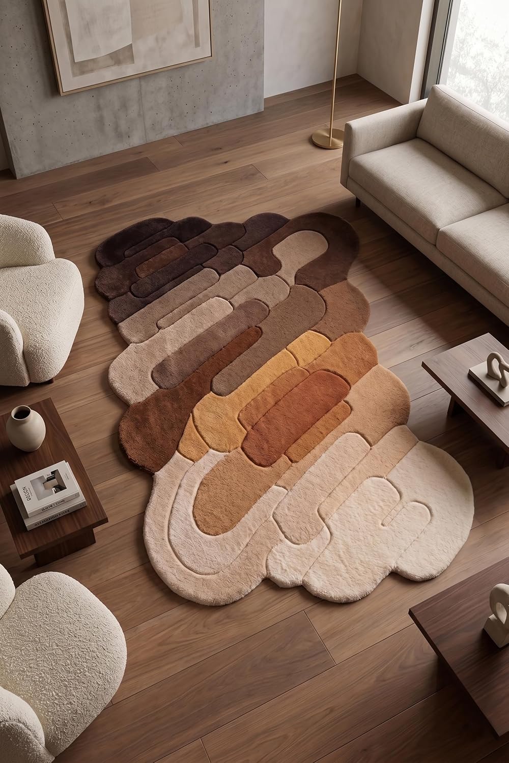 Hand Tufted Wool Rug, Abstract Organic Irregular Shape, Modern Gradient Design