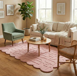 Hand-Tufted Wool Rug Scalloped Edge Modern Geometric Pattern