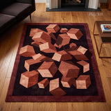 Hand-Tufted Wool Area Rug, 3D Cube Design