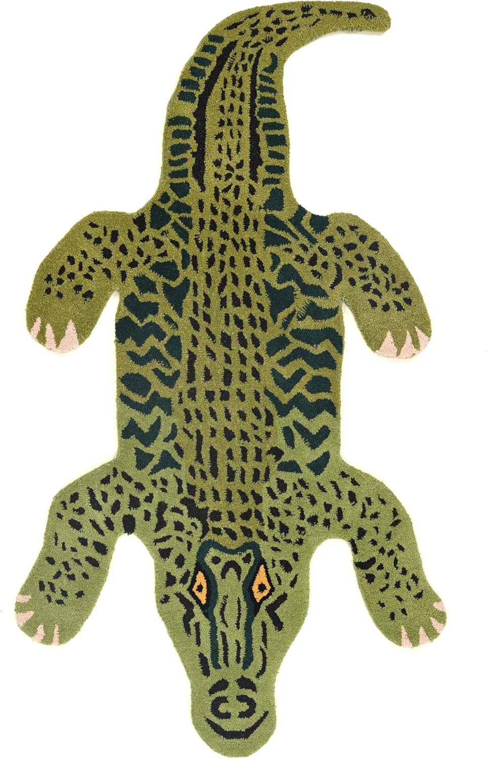 Handmade 100% Wool Area Rug with Realistic Crocodile-Inspired Animal Print Design