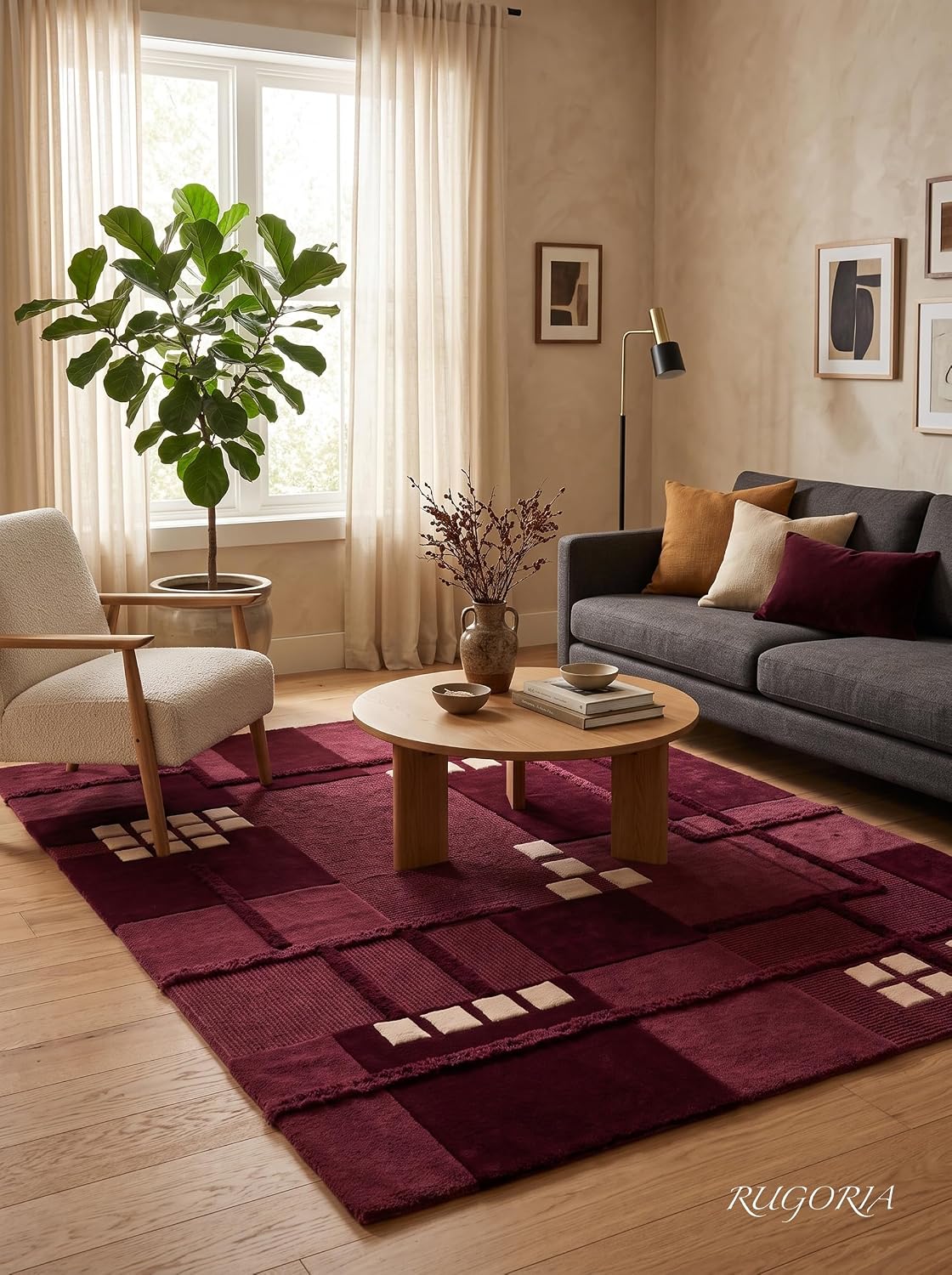 Hand-Tufted Wool Area Rug, Modern Patchwork Geometric Design