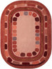 Hand Tufted Wool Rug, Rounded Rectangle Geometric Border Design,