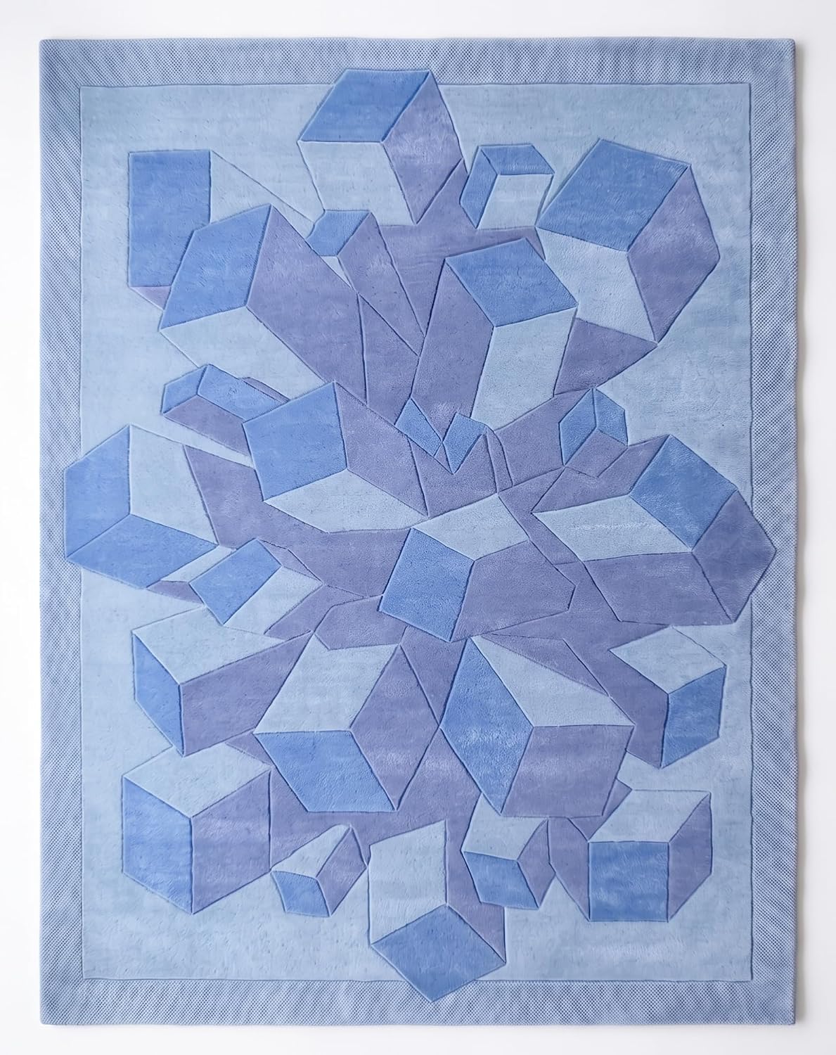 Hand-Tufted Wool Area Rug, 3D Cube Design