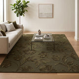 Hand Tufted Floral Wool Area Rug, Raised Botanical Carved Design