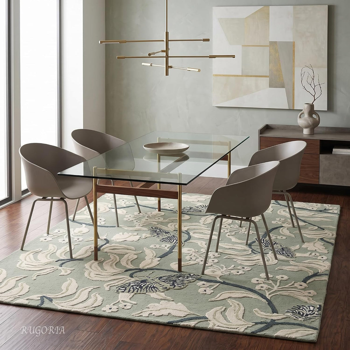 Hand Tufted Wool Rug, Floral Butterfly Botanical Pattern