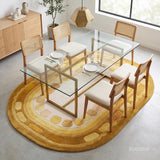 Hand Tufted Wool Rug, Rounded Rectangle Geometric Border Design,