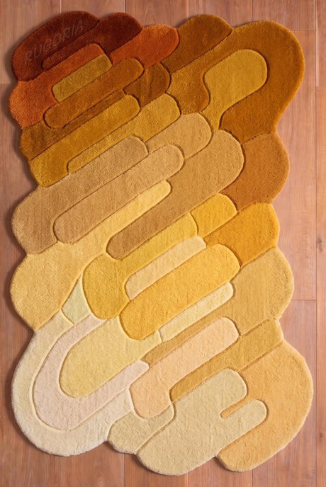Hand Tufted Wool Rug, Abstract Organic Irregular Shape, Modern Gradient Design