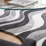 Modern Hand Tufted Wool Area Rug, Abstract Wave Striped Pattern,