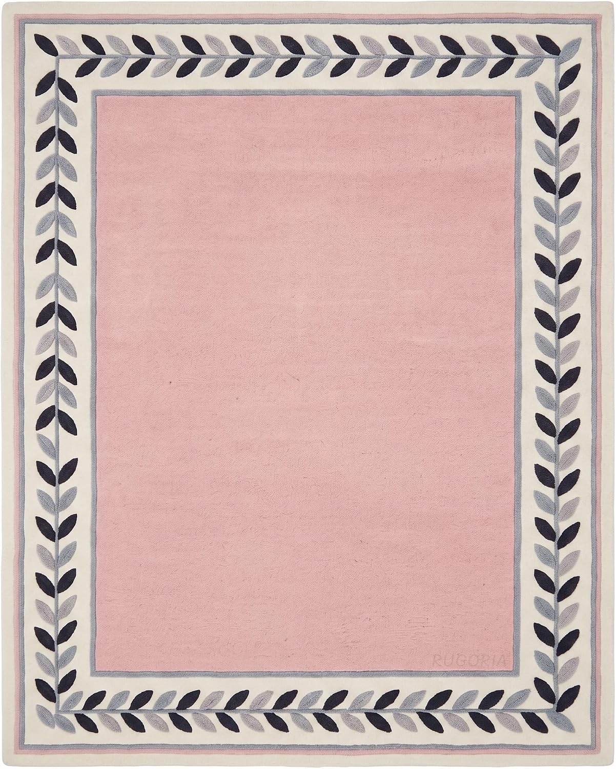 Modern Hand Tufted Wool Rug, Botanical Leaf Border Design