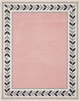 Modern Hand Tufted Wool Rug, Botanical Leaf Border Design
