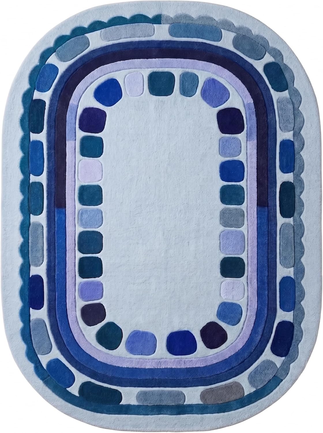 Hand Tufted Wool Rug, Rounded Rectangle Geometric Border Design,