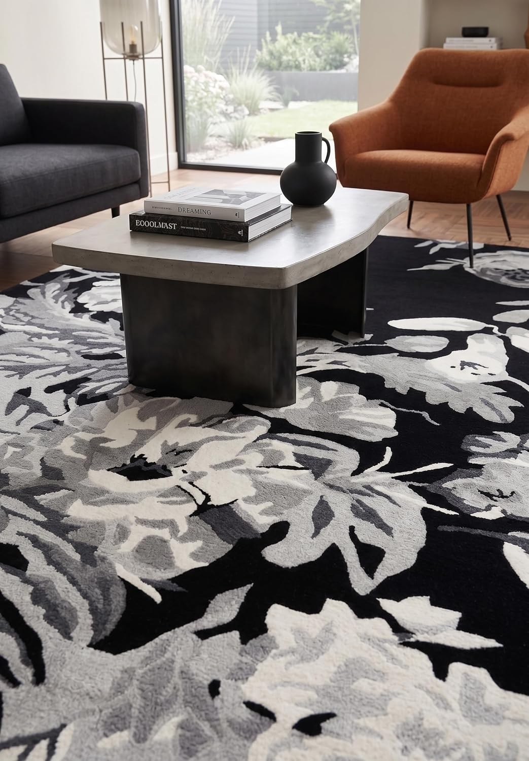 Modern Rose Floral Wool Rug | Colorful Garden Flower Design Carpet