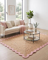 Handwoven Jute Rug with Scalloped Border, Natural Fiber Indoor Rug