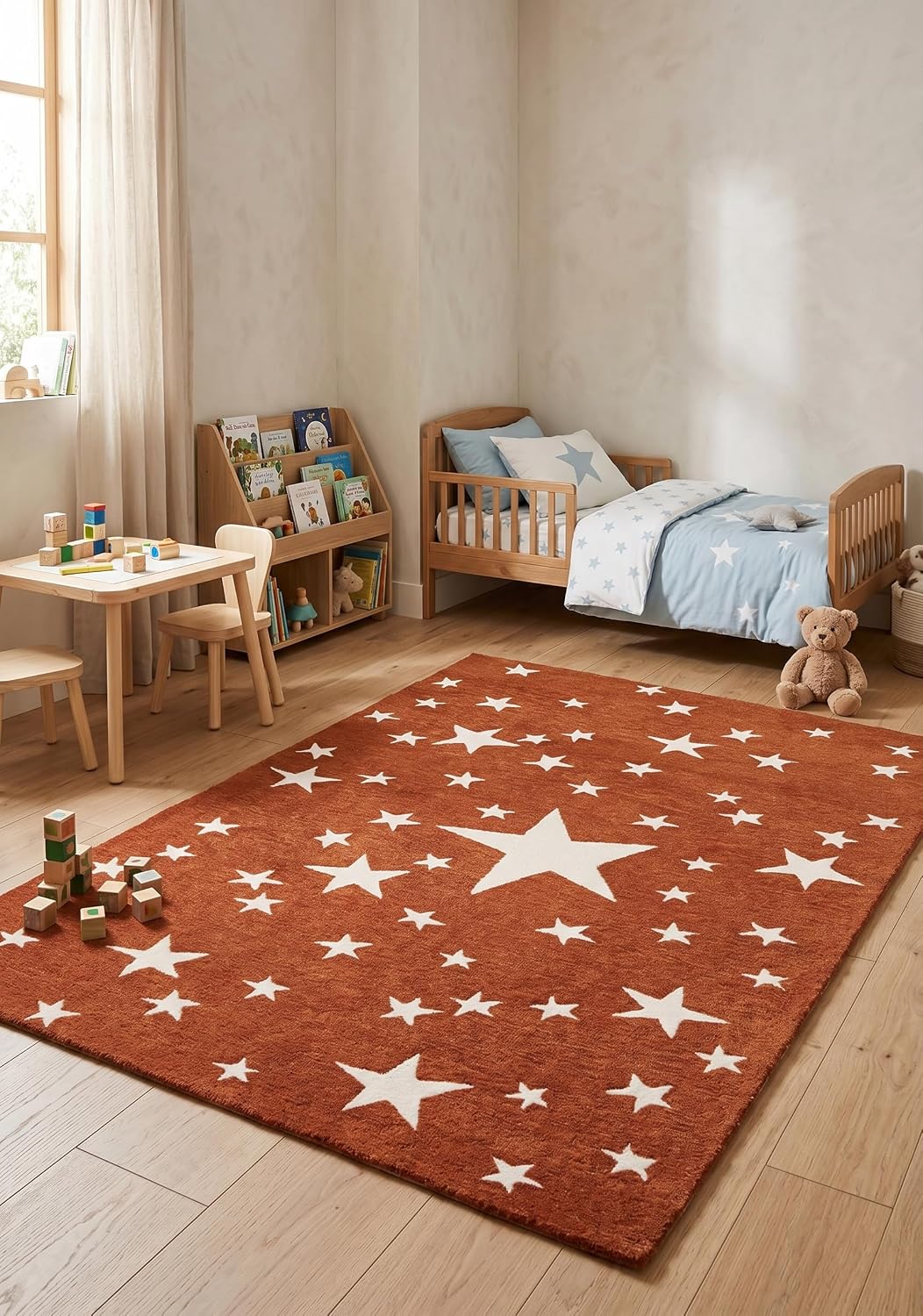 Hand-Tufted Star Wool Rug for Kids | Soft, Thick & Durable Starry Night Design