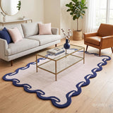 Hand-Tufted Wool Area Rug Scalloped Wave Border,