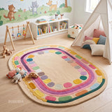 Hand Tufted Wool Rug, Rounded Rectangle Geometric Border Design,