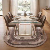 Hand Tufted Wool Rug, Rounded Rectangle Geometric Border Design,