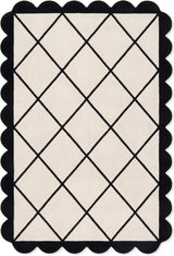 Modern Hand Tufted Wool Rug, Scalloped Border, Geometric Diamond Pattern,