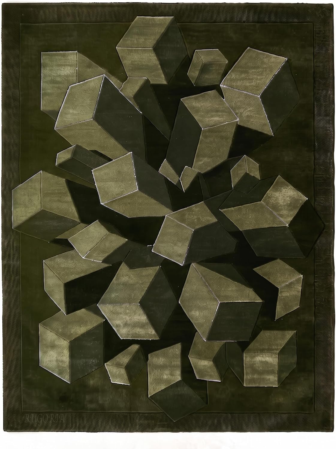 Hand-Tufted Wool Area Rug, 3D Cube Design