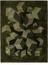 Hand-Tufted Wool Area Rug, 3D Cube Design