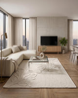 Handwoven Jute Rug with Textured Floral Border Design, Natural Fiber Rug