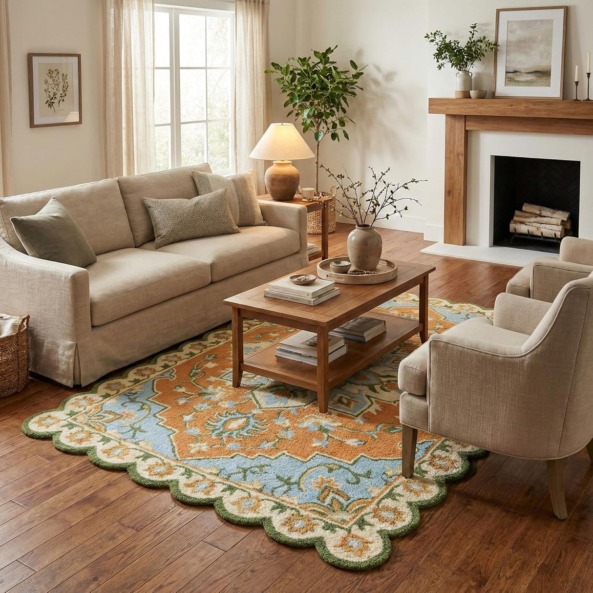 Traditional Hand-Tufted Wool Rug – Vintage Floral Medallion Pattern