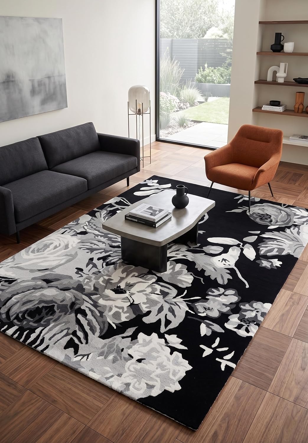 Modern Rose Floral Wool Rug | Colorful Garden Flower Design Carpet
