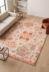 Handmade Oushak Wool Area Rug – Featuring Floral and Botanical Patterns in Soft Tones