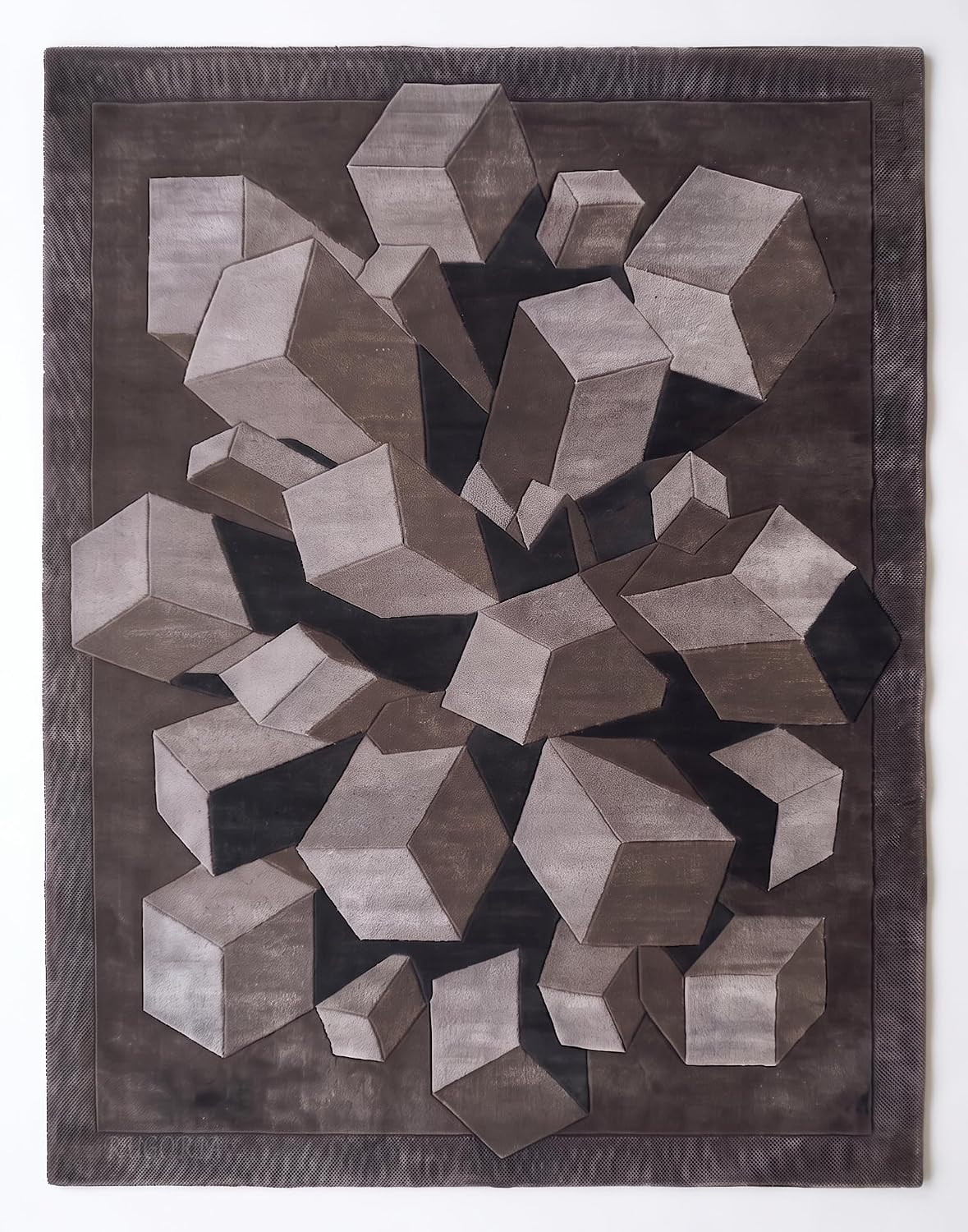 Hand-Tufted Wool Area Rug, 3D Cube Design
