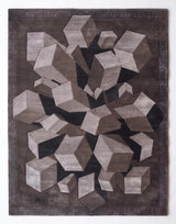 Hand-Tufted Wool Area Rug, 3D Cube Design