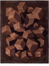 Hand-Tufted Wool Area Rug, 3D Cube Design