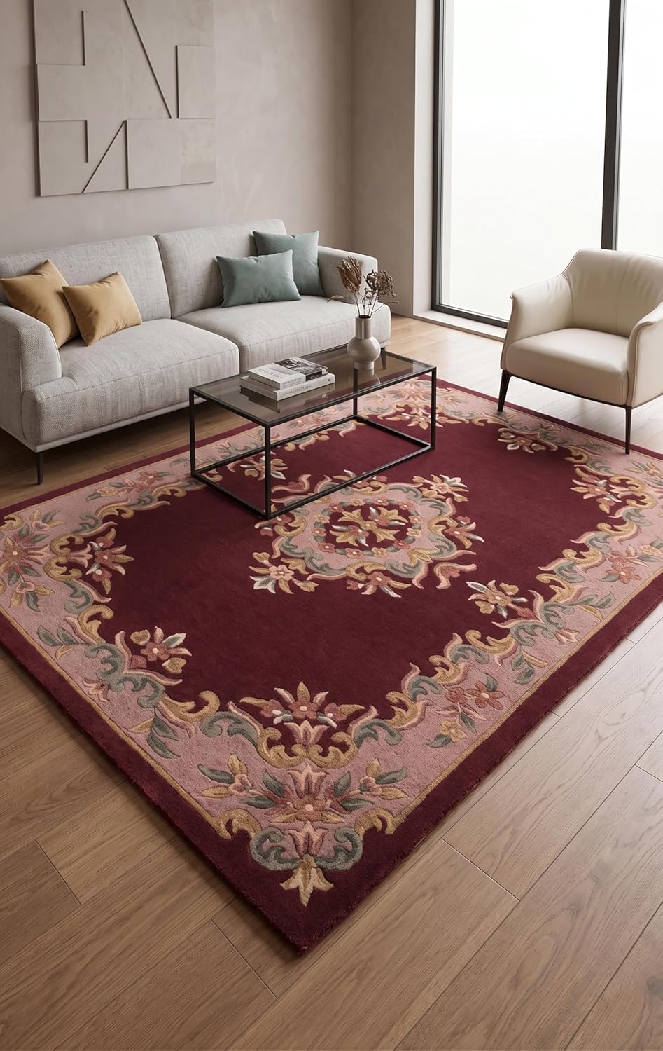 Handmade Traditional Wool Rug | Floral Medallion Border Design