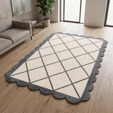 Modern Hand Tufted Wool Rug, Scalloped Border, Geometric Diamond Pattern,