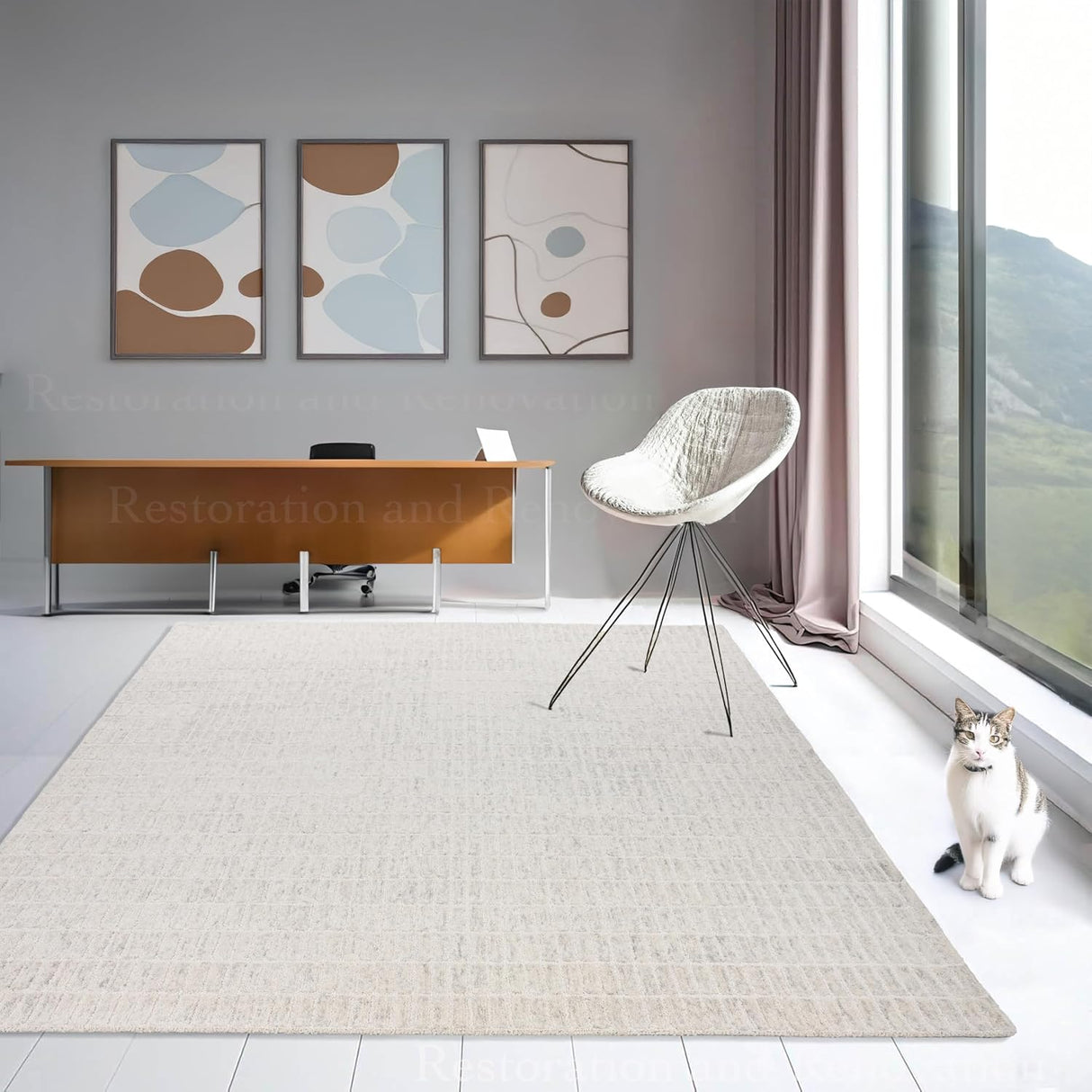 Hand-Tufted 100% Wool Rug – Unique Modern Geometric Grid Pattern