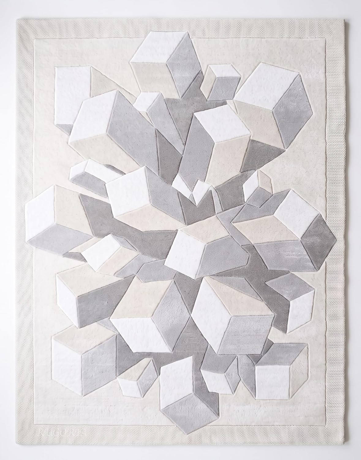 Hand-Tufted Wool Area Rug, 3D Cube Design