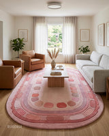 Hand Tufted Wool Rug, Rounded Rectangle Geometric Border Design,