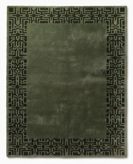 Hand-Tufted Wool Area Rug, Geometric Border,
