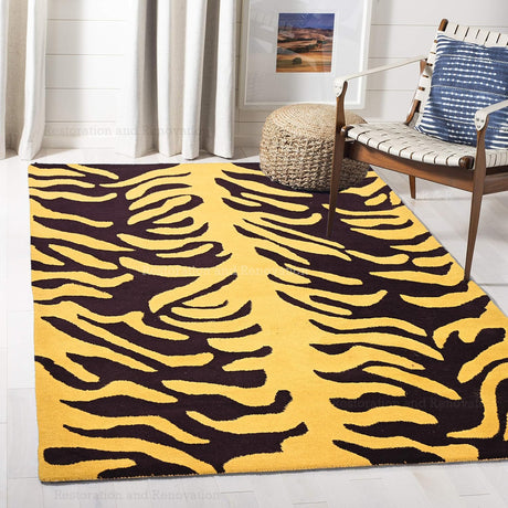 Modern Zebra Print Wool Rug in Black and White