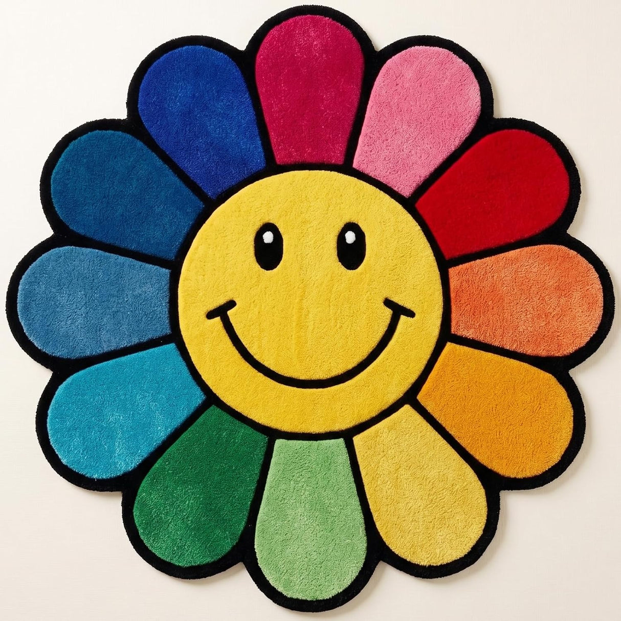 Hand Tufted Wool Area Rug Flower Shape Cartoon Face Design