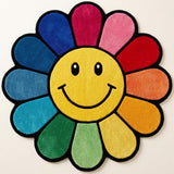 Hand Tufted Wool Area Rug Flower Shape Cartoon Face Design