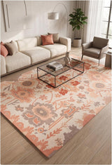 Handmade Oushak Wool Area Rug – Featuring Floral and Botanical Patterns in Soft Tones